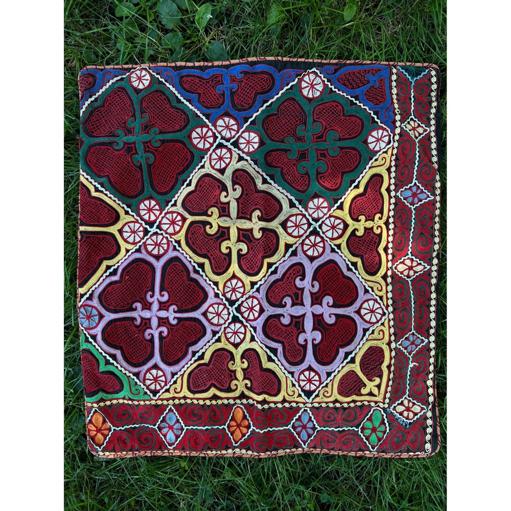 VTG Central Asian Tush Kyiz Nomadic Heirloom Hand Made Embroidered Cushion Cover